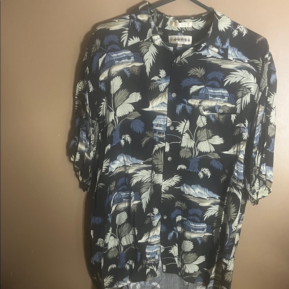 😄Vintage Korea vacation style shirt rayon button pocket